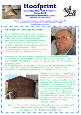 Hoofprint Gaddesden Place RDA Newsletter Spring 2017 Enquiries Tel: 01442 246924