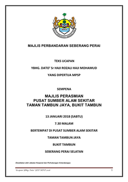 Majlis Perasmian Pusat Sumber Alam Sekitar Taman Tambun Jaya, Bukit Tambun