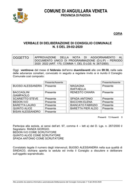 Comune Di Anguillara Veneta Provincia Di Padova