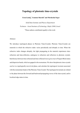 Topology of Photonic Time-Crystals