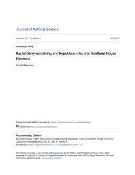 Racial Gerrymandering and Republican Gains in Southern House Elections