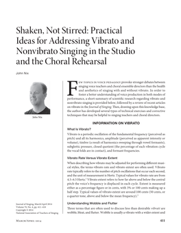 Practical Ideas for Addressing Vibrato and Nonvibrato Singing in the Studio and the Choral Rehearsal