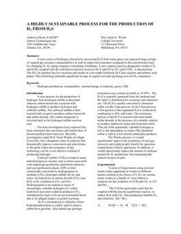 A New Process for the Production of Hydrogen