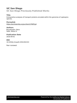 Comparative Analyses of Transport Proteins Encoded Within the Genomes of Leptospira Species