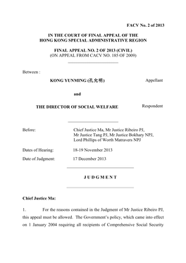 FACV No. 2 of 2013 in the COURT of FINAL APPEAL of the HONG