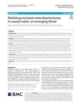 Multidrug-Resistant Enterobacteriaceae in Coastal Water