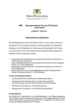 Managementplan Für Das FFH-Gebiet „Schurwald“