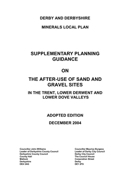 After-Use of Sand and Gravel Sites in the Trent, Lower Derwent and Lower Dove Valleys