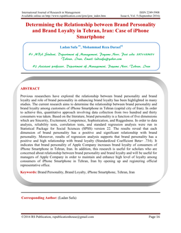 Determining the Relationship Between Brand Personality and Brand Loyalty in Tehran, Iran: Case of Iphone Smartphone