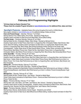 Hdnet Movies February 2014 Program Highlights