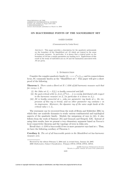 ON BIACCESSIBLE POINTS of the MANDELBROT SET 1. Introduction