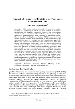 Impact of In-Service Training on Teacher's Professional Life