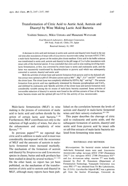 Diacetyl by Wine Making Lactic Acid Bacteria