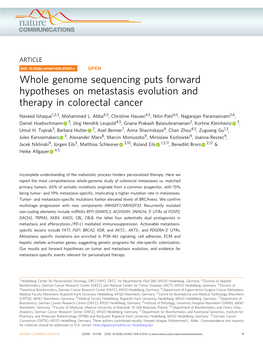 Whole Genome Sequencing Puts Forward Hypotheses on Metastasis Evolution and Therapy in Colorectal Cancer