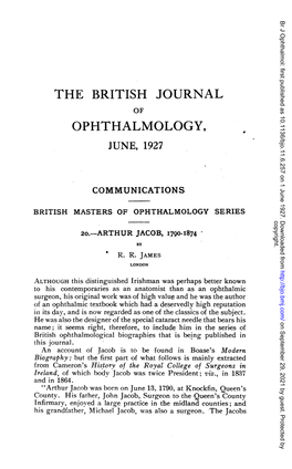 The British Journal of Ophthalmology, June, 1927