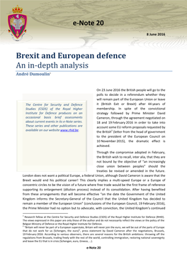 Brexit and European Defence an In-Depth Analysis André Dumoulin1