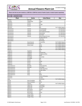 Annual Flowers Plant List PM