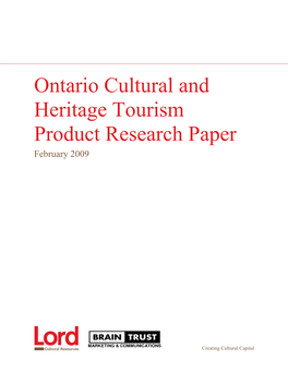 Ontario Cultural and Heritage Tourism Product Research Paper