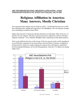 Religious Affiliation in America: Many Answers, Mostly Christian