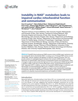Instability in NAD Metabolism Leads to Impaired Cardiac Mitochondrial