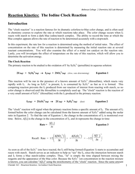 Reaction Kinetics: the Iodine Clock Reaction