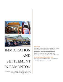 Immigration and Settlement in Edmonton – IMMIGRATION Employment, Health, Youth Engagement, and Settlement