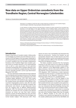 New Data on Upper Ordovician Conodonts from the Trondheim Region, Central Norwegian Caledonides