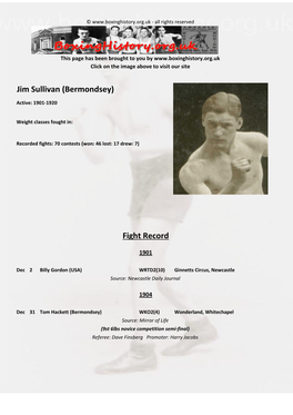 Fight Record Jim Sullivan (Bermondsey)