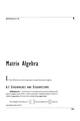 Matrix Algebra I N THIS APPENDIX We Review Important Concepts From