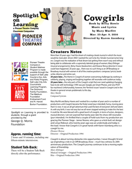 Cowgirls Learning Book by Betsy Howie a Pioneer Theatre Company Music and Lyrics Classroom Companion by Mary Murfitt Mar