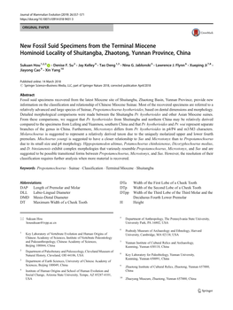 New Fossil Suid Specimens from the Terminal Miocene Hominoid Locality of Shuitangba, Zhaotong, Yunnan Province, China