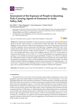 Assessment of the Exposure of People to Questing Ticks Carrying Agents of Zoonoses in Aosta Valley, Italy