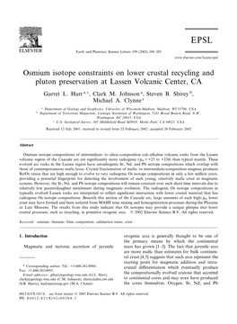 Osmium Isotope Constraints on Lower Crustal Recycling and Pluton Preservation at Lassen Volcanic Center, CA