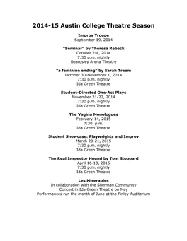 2014-15 Austin College Theatre Season