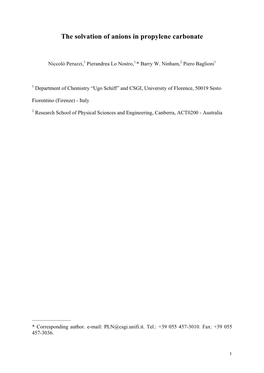 The Solvation of Anions in Propylene Carbonate