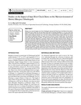 Studies on the Impact of Arpa River Check Dams on the Microenvironment of District Bilaspur, Chhattisgarh