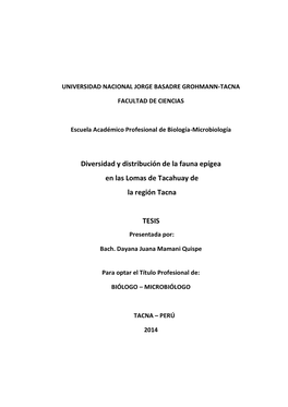 Diversidad Y Distribución De La Fauna Epígea En Las Lomas De Tacahuay De La Región Tacna