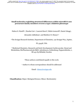 Small Molecules Exploiting Structural Differences Within Microrna-200 Precursors Family Members Reverse a Type 2 Diabetes Phenotype