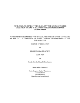 Charanke and Hip Hop: the Argument for Re-Storying the Education of Ainu in Diaspora Through Performance Ethnography