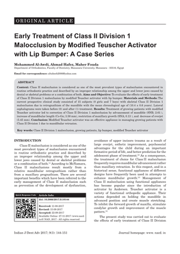 Early Treatment of Class II Division 1 Malocclusion by Modified Teuscher Activator with Lip Bumper: a Case Series