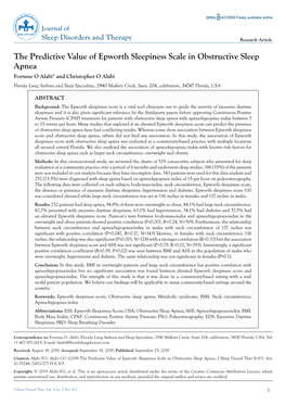 The Predictive Value of Epworth Sleepiness Scale in Obstructive Sleep Apnea