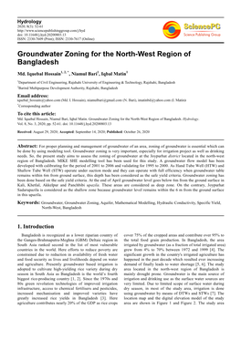 Groundwater Zoning for the North-West Region of Bangladesh