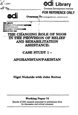 NGOS M Lite I^Q^A^ of RELIEF and REHABILITATION ASSISTANCE: CASE STUDY 1 - AFGHANISTAN/PAKISTAN