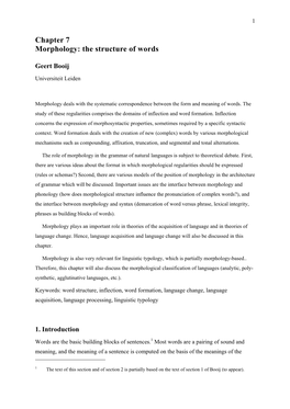 Chapter 7 Morphology: the Structure of Words