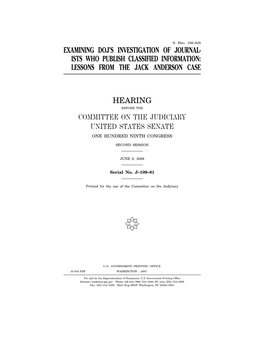 Examining Doj's Investigation of Journalists Who Publish Classified Information: Lessons from the Jack Anderson Case