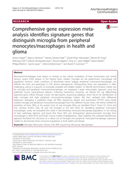 Analysis Identifies Signature Genes That Distinguish Microglia From