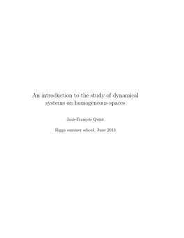 An Introduction to the Study of Dynamical Systems on Homogeneous Spaces