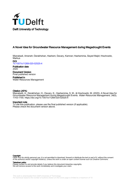 A Novel Idea for Groundwater Resource Management During Megadrought Events