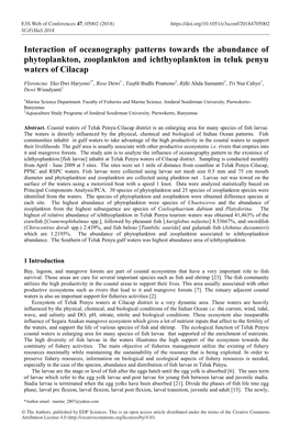 Interaction of Oceanography Patterns Towards the Abundance of Phytoplankton, Zooplankton and Ichthyoplankton in Teluk Penyu Waters of Cilacap