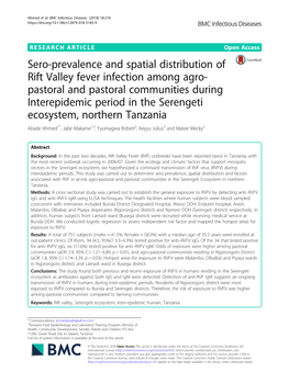 Sero-Prevalence and Spatial Distribution of Rift Valley Fever Infection Among Agro-Pastoral and Pastoral Communities During Inte